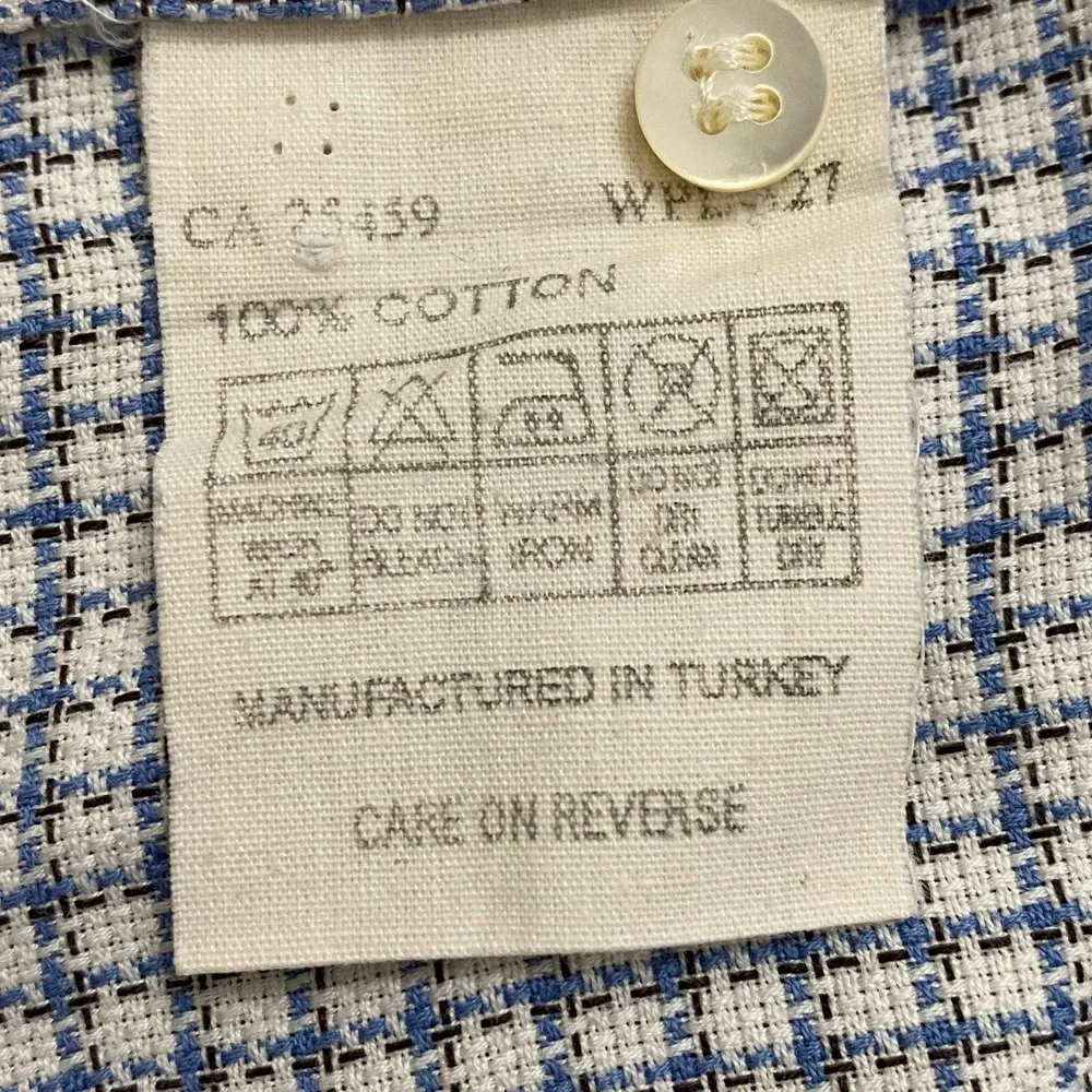 Ted Baker London Mens Dress Shirt Size 16 / 40.5 White Blue Plaid Long Sleeve